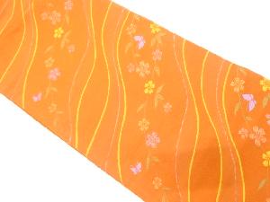 波に蝶・桜模様織り出し　全通袋帯